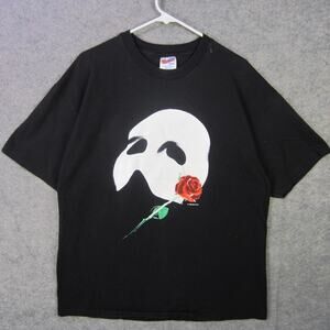 Hanes Black Tee with White Mask and Red Rose